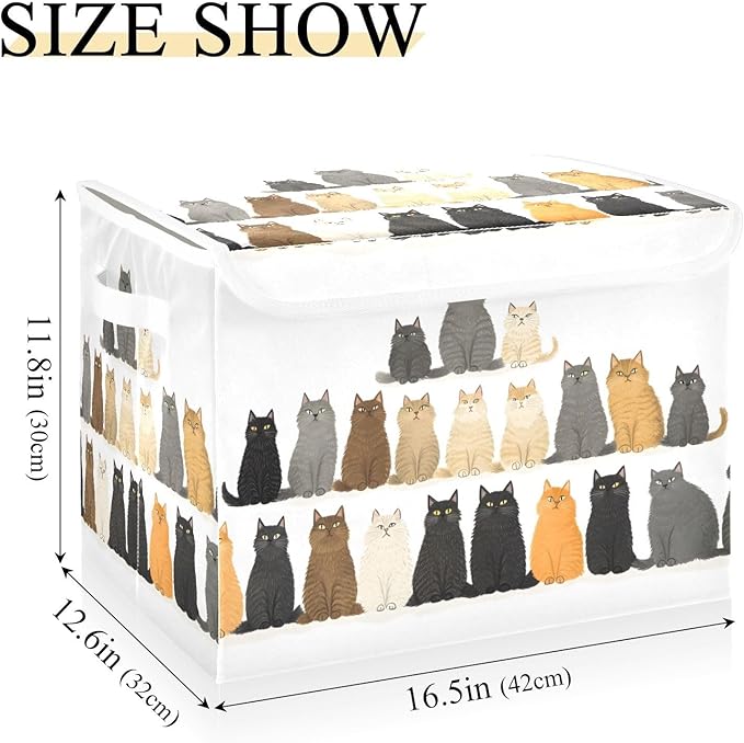 Storage Cube with Lid Cats Group Print 16.5×12.6×11.8 IN Collapsible Large Capacity Foldable Storage Basket Bin Organizer