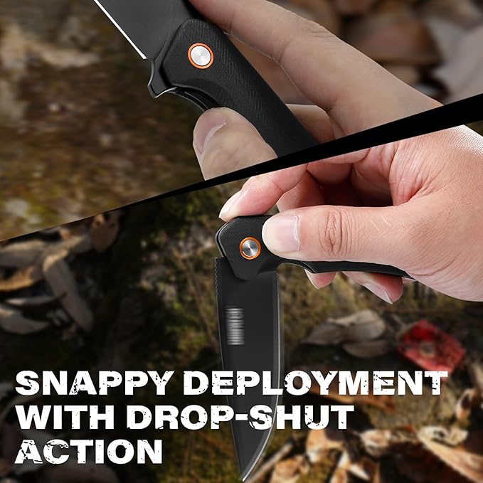 DISPATCH Black EDC Folding Knife with 3.3'' D2 Steel Blade Flipper Pocket Knife for Men Gifts Ball Bearing Liner Lock CNC G10 Handle and Reversible Clip for Tactical Camping Hiking and Everyday C