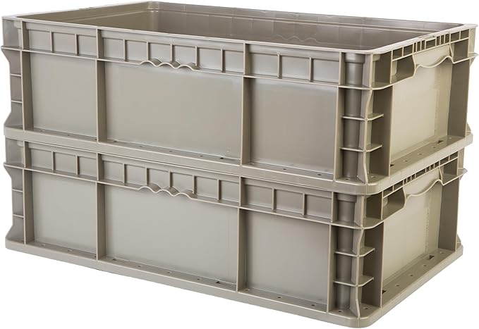 Hudson Exchange 24 x 15 x 7.5 (36 Pack) Straight Wall Handled Storage Container Tote Gray/Brown