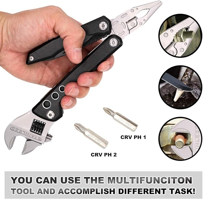 Adjustable Ratchet Wrench Multitool 7 in 1 Foldable Pocket Size Tool with Pliers Knife Saw and Screwdriver Portable Multi Tool for Camping Accessories DIY and Gifts for Men