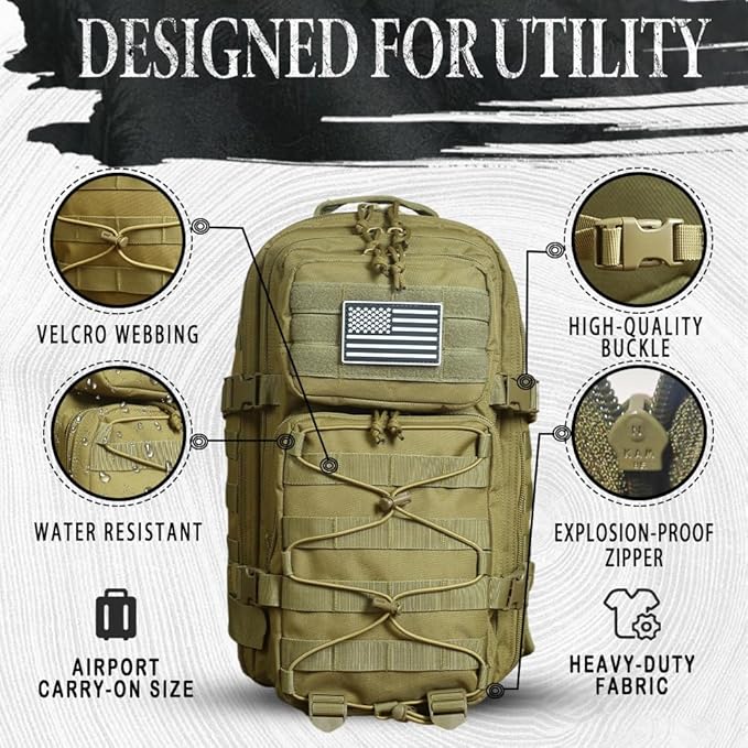 Military Tactical Backpack for Men Army 1 Day Assault Pack Molle Bag Bug Out Bag 26L