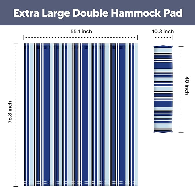 SUNCREAT Portable Hammock Pad with Soft Pillow Two-Layer Soft Polyester Pad Blue Stripes