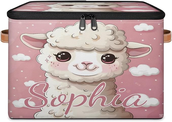 Custom Storage Basket with Name Personalized Storage Bins with Zipper Lid Foldable Fabric Storage Box Large capacity with Handle Cloud Sheep