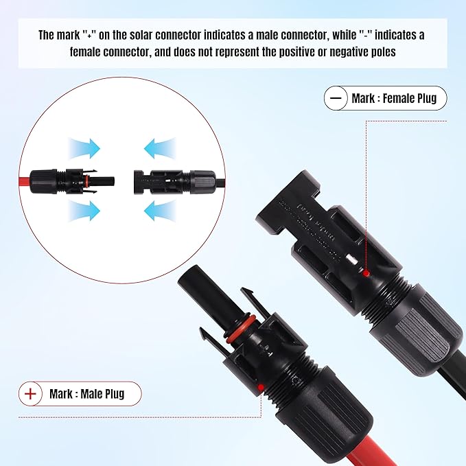 20Ft 10AWG Solar Panel Extension Cable 10 AWG Solar Extension Cable 10 Gauge 20 Feet Solar Wire with Solar Panel Female Male Waterproof Connectors for RV Boat Home (10 AWG-20Ft)