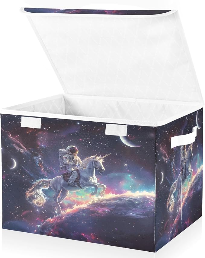 MNSRUU Containers Baskets with Lids Astronaut Unicorn Foldable Storage Bins Organizer with Lid Collapsible Storage Boxes for Home Bedroom Closet Office