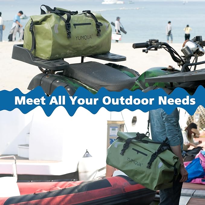 YUMQUA Waterproof Duffel Bag Motorcycle Duffle Bag Heavy Duty Roll Top Large Dry Bags Waterproof with Durable Straps &amp Handle for Travel Outdoor Boating Rafting Kayaking Camping Paddle boarding