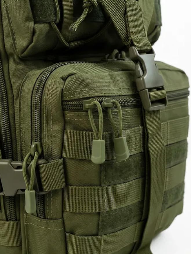SMONT Army Green Tactical Sling Bag - MOLLE Compatible Daypack Small Durable Backpack for Hiking Commute Work/EDC - Assault Range Bag Crossbody Chest Pack Single Shoulder Pack in Army Green
