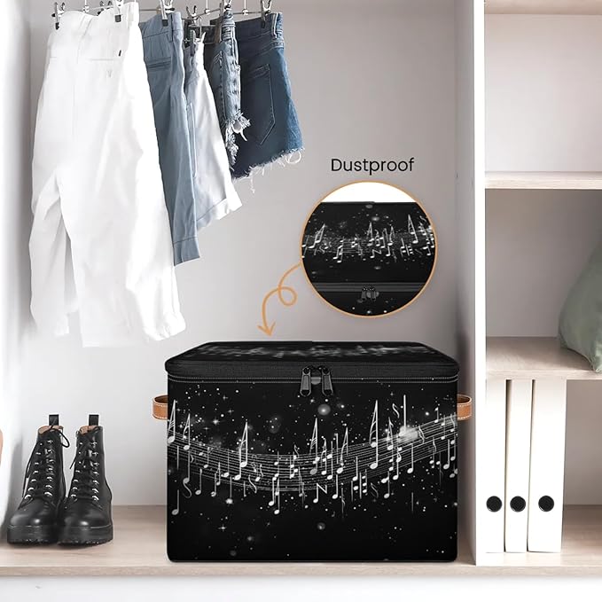 Storage Bins with Lids Jumping Notes Storage Basket Clothes Organizer with Handles Closet Storage Containers for Clothing Bedding Blanket