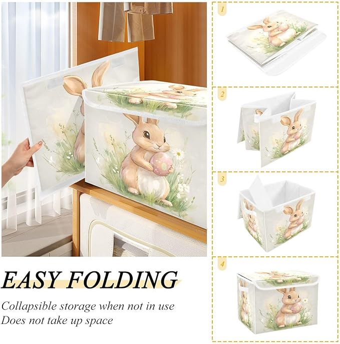 Cute Bunny and Egg Fabric Storage Bins with Lids and HandleFoldable Storage Bins with LidsCloset Organizers for Clothes Storage Room Organization Office Storage Chest Organizer