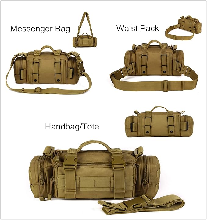 UNISTRENGH Utility 3P Military Tactical Duffle Waist Bags MOLLE Assault Shoulder Backpack Multifunction EDC Pouches Heavy Duty Fanny Packs (Brown)