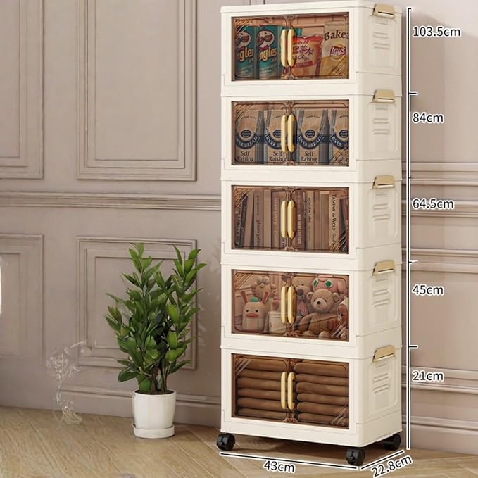 Storage Bins Stackable Folding Plastic Storage Containers with Clear Lids Multi Layer Organizer for Home Dorm Office Closet Bedroom Living Room