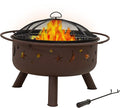 Sunnydaze Cosmic 30-Inch Patio Fire Pit for Outside - Outdoor Wood-Burning Fire Pit with Grill Grate Spark Screen and Fireplace Poker