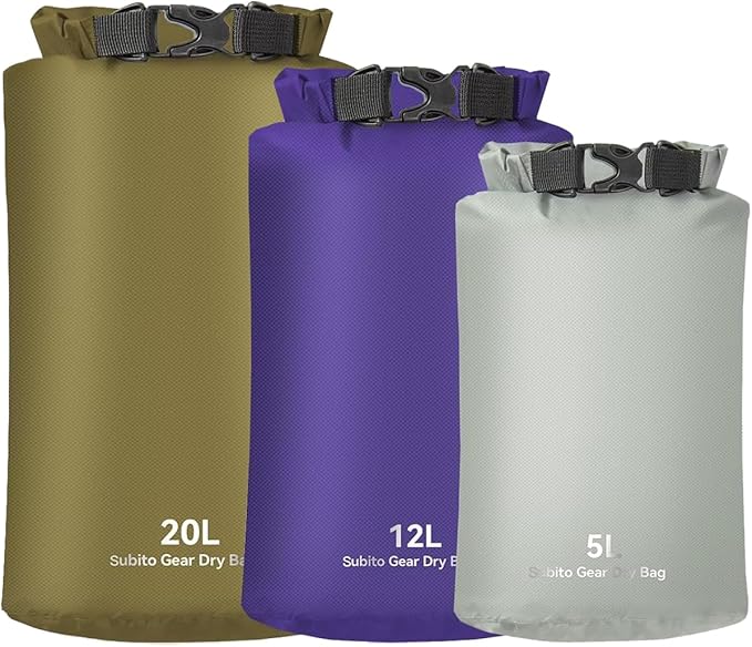 Ultralight Dry Bag Set Ultralight Dry Sacks - Lightwight Roll-Top Compression Sack for KayakingCampingBoatingHiking (3 Pk 5L+12L+20L)