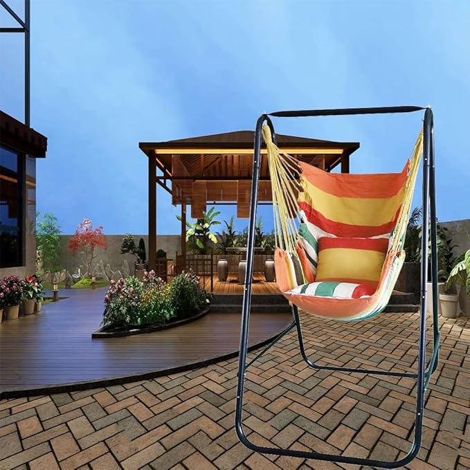 Hammock Chair with Stand - Heavy-Duty Max 450 Lbs Swing Stand for Indoor/Outdoor Patio Yard (Orange)