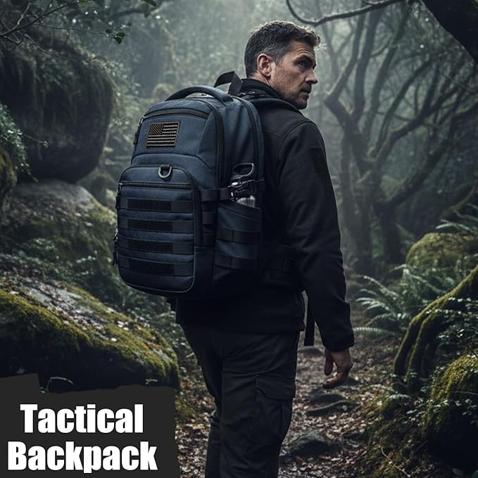 25L Military Tactical Backpack for Men - Molle Army 3 Days Assault Pack Out Bag Hiking Rucksack (Blue 25L)