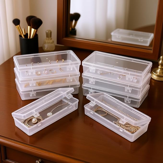 8 Pack Rectangular Clear Plastic Storage Containers Box with Hinged Lid for Beads and Other Small Craft Items (6.89 x 2.56 x 1.38 inch)