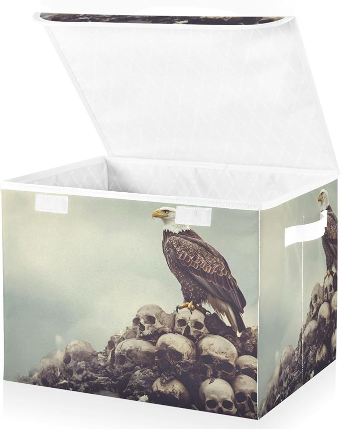 AIXIWAWA Lidded Storage Cube (Bird on Skulls) Fabric Foldable Closet Bins with Flip Lid and Handles Organizer Basket Container 16.5 x 12.6 x 11.8 IN