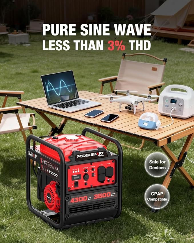 PowerSmart 4300-Watt Portable Generator with Inverter Technology 3500W Rated 223cc 4-Stroke Gas Powered Engine 30 Amp for Home Backup Camping Emergency