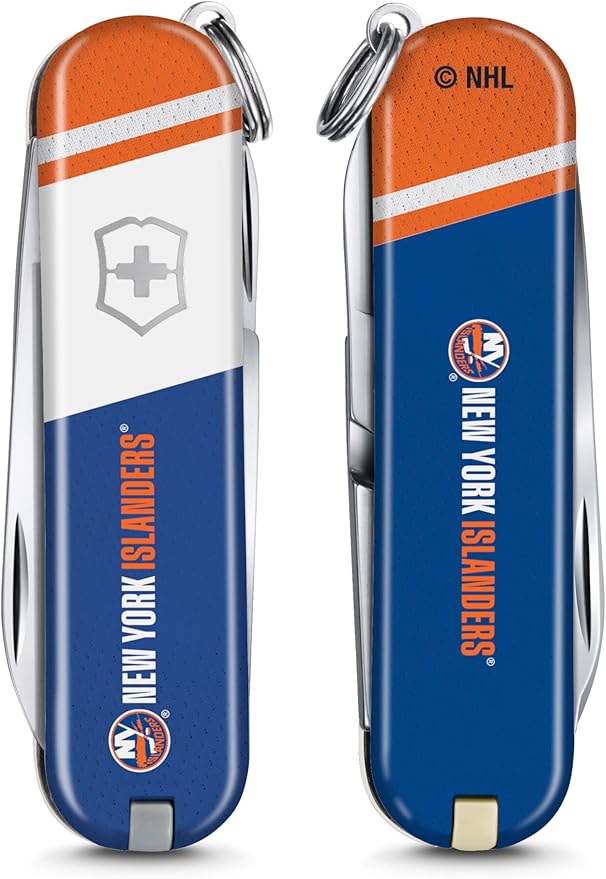 Victorinox Classic SD Swiss Army Knife – Compact 7 Function Swiss Made Pocket Knife with Small Blade Screwdriver and Key Ring – New York Islanders