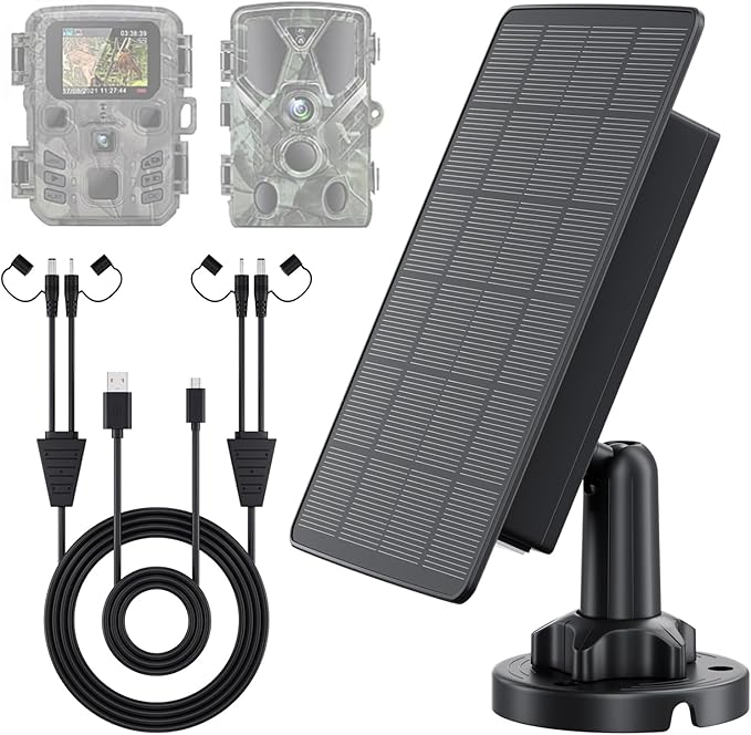 Solar Panel for Trail Cameras 5000mAh Solar Battery Charger Kit with 12V 1A &amp 6V 1.5A Dual Output Built-in Lithium Battery | IP65 Waterproof Compatible with Bushnell Stealth Cam Wildgame