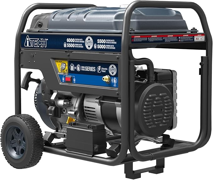 6000W Portable Generator Dual Fuel Electric Start Gas &amp Propane Powered CO Sensor EPA&ampCARB for Home Backup Emergency Ready (AT10-260001)