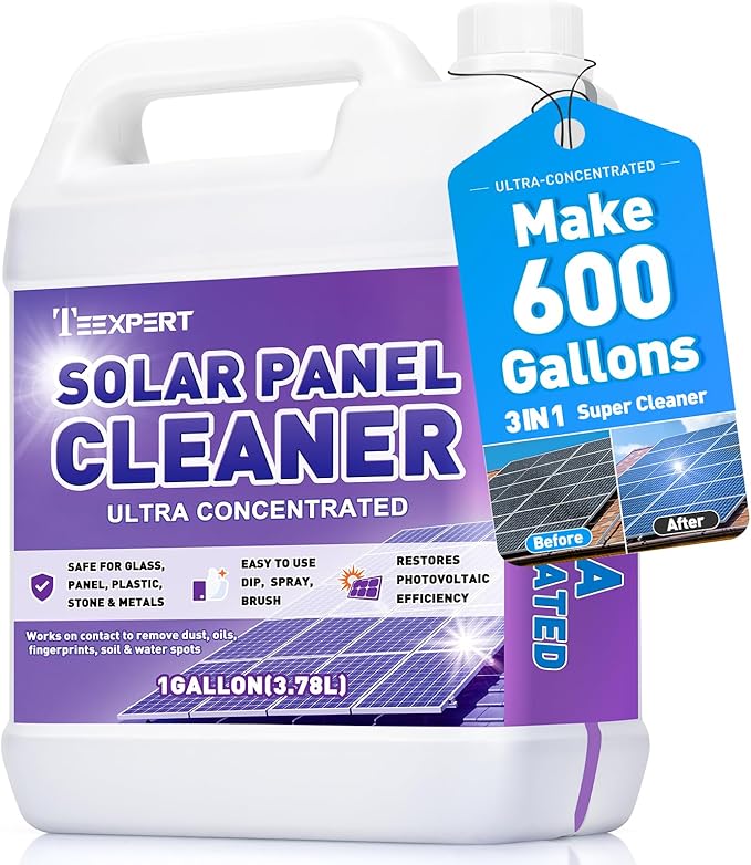 Teexpert Solar Panel Cleaner (1Gallon Makes 600 Gallons) Ultra Concentrated Glass &amp Solar Panel Cleaning Pro Quick Dry Streak-Free Remove Dirt Dust Droppings Fingerprints Oils &amp Water Sp