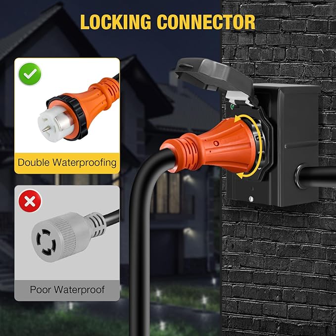 50FT 50 Amp Generator Cord with Pre-Drilled Power Inlet BoxHeavy Duty Generator Power Cord 4 Prong125/250VNEMA 14-50P Male to SS2-50R &amp CS6364WaterproofETL ListedHome/RV Power Supply