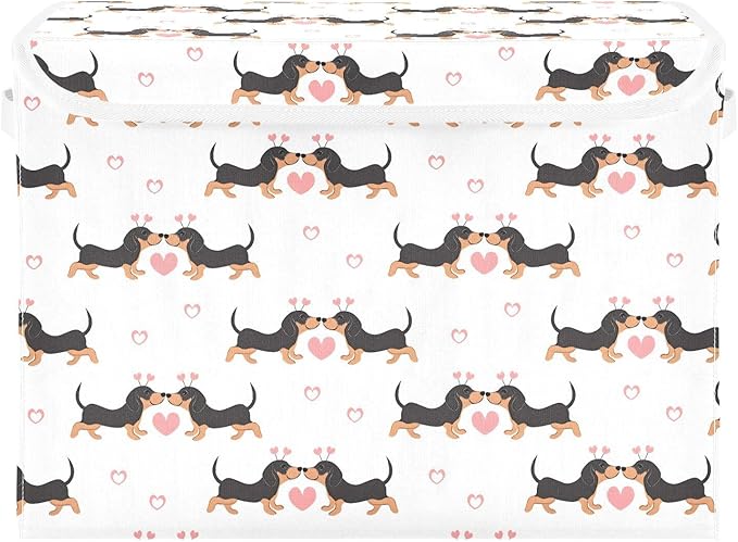 MNSRUU Containers Baskets with Lids Pink Hearts Dachshunds Dogs Foldable Storage Bins Organizer with Lid Collapsible Storage Boxes for Home Bedroom Closet Office