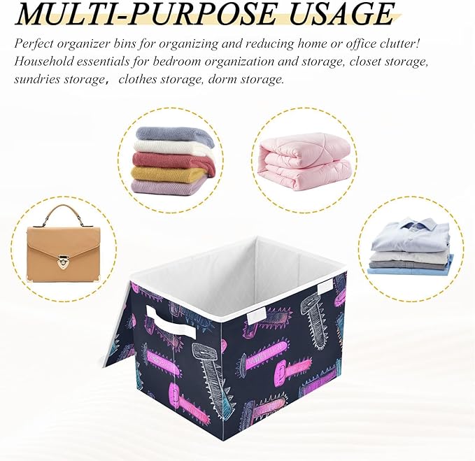Storage Cube with Lid Cartoon Saws Print 16.5×12.6×11.8 IN Collapsible Large Capacity Foldable Storage Basket Bin Organizer