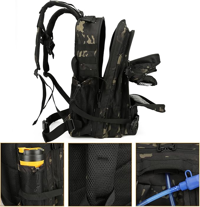 Lovelinks21 25L Tactical Backpack for Men and Women Military Backpack Small Assault Pack Molle Backpack Bug Out Bag Travel Rucksack Daypack (Black Camo)