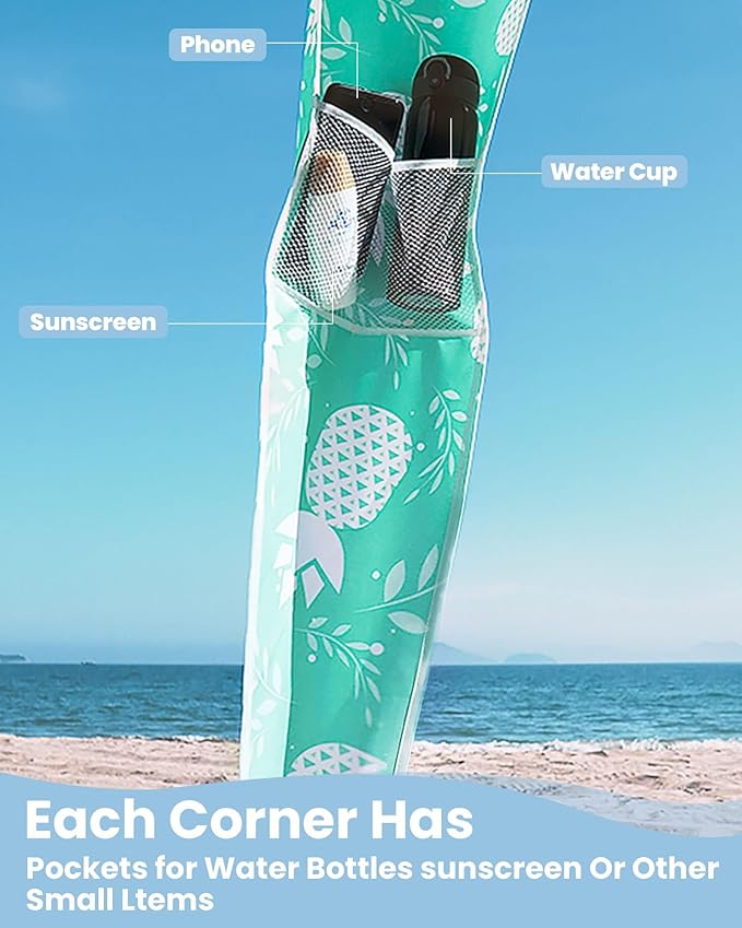 Qipi Updated Beach Cabana - Easy to Set Up Canopy Waterproof Portable 6' x Shelter Included Side Wall Shade with UPF 50+ UV Protection for Kids Family Green Pineapple Jungle