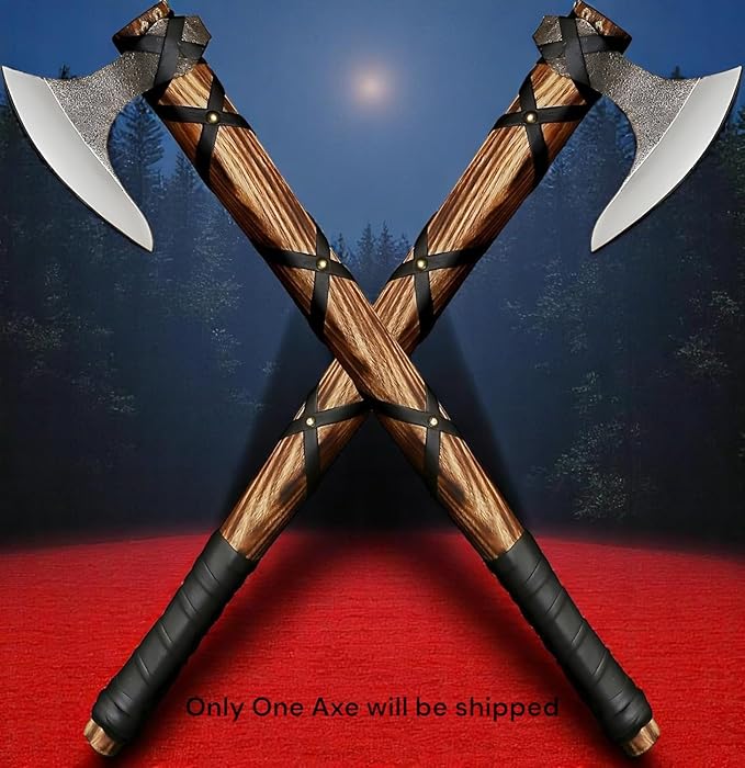 Poshland AX-7000 Custom Gift Forged Carbon Steel Viking Axe with Rose Wood Shaft Viking Bearded Camping Axe (AX-7000) (AX-5936)