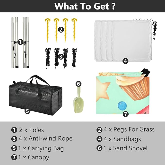 Beach Canopy with Windproof Ropes &amp Sandbags Beach Tent Sun Shade Sun Shelter for Camping Trips Fishing Backyard Fun or Picnics Dessert