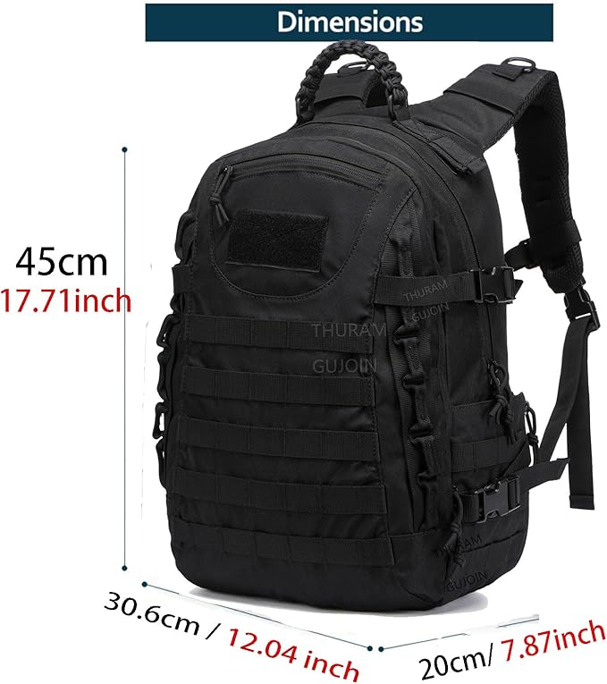 38L Nylon Waterproof Trekking Fishing Hunting Bag Backpack Outdoor Military Rucksacks Tactical Sports Camping Hiking (Black)
