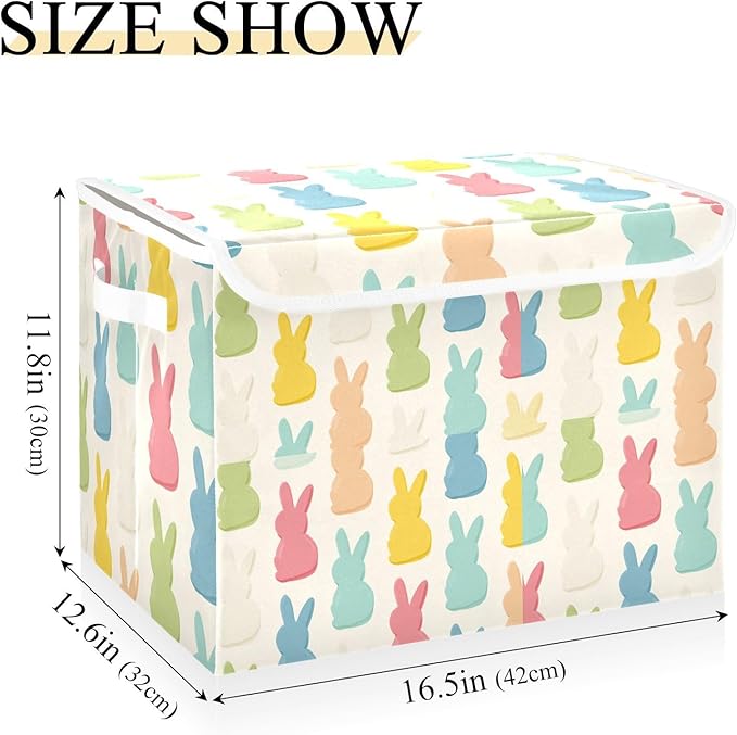 Beige Cartoon Rabbit Easter Storage Box with Lid 1 PC Foldable Storage Bin with Lids Stackable Storage Bins Cube Closet Organizer Basket with Flip-Top Lid &amp Handles for Shoes Books Towels