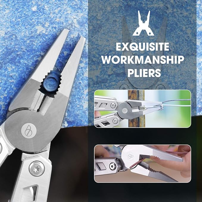 BIBURY Multitool with Pocket Knife 21-in-1 Stainless Steel Pliers with Screwdriver Safety Locking Multi tools with EDC Knife for Survival Camping Fishing Repair Birthday Gifts for Men Women