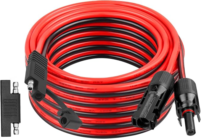 XRDS -RF 10AWG SAE to Solar Panel Connector Cable 25FT Heavy-Duty Tinned Copper Solar Extension Cable with SAE Polarity Reverse Adapter for Solar Power Systems and Battery Connections
