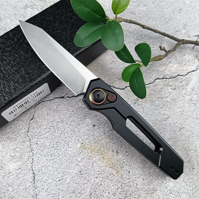 Multifunctional Knife EDC Folding Pocket Knives For Men 2.75in Stonewashed Reverse Tanto Blade Black Aluminum Handles With Pocket Clip for Outdoor Camping