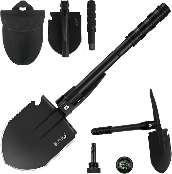 iunio Camping ShovelShovel Folding Portable Multitool Foldable Entrenching Tool Collapsible Spade for Backpacking Trenching Hiking Survival Car Emergency