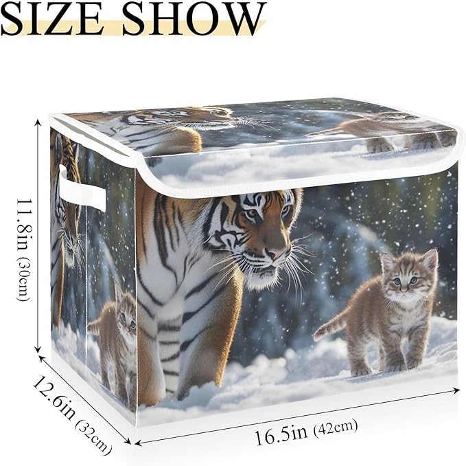 Storage Cube with Lid Cats Print 16.5×12.6×11.8 IN Collapsible Large Capacity Foldable Storage Basket Bin Organizer