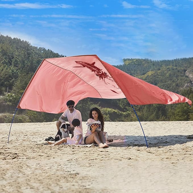 Beach Wind-Powered Shade Canopy Portable Sun Shelter Tent UPF 50+ UV Protection Lightweight Easy Set Up 150 Sq. Ft. of Shade for 3-6 People Burnt Coral