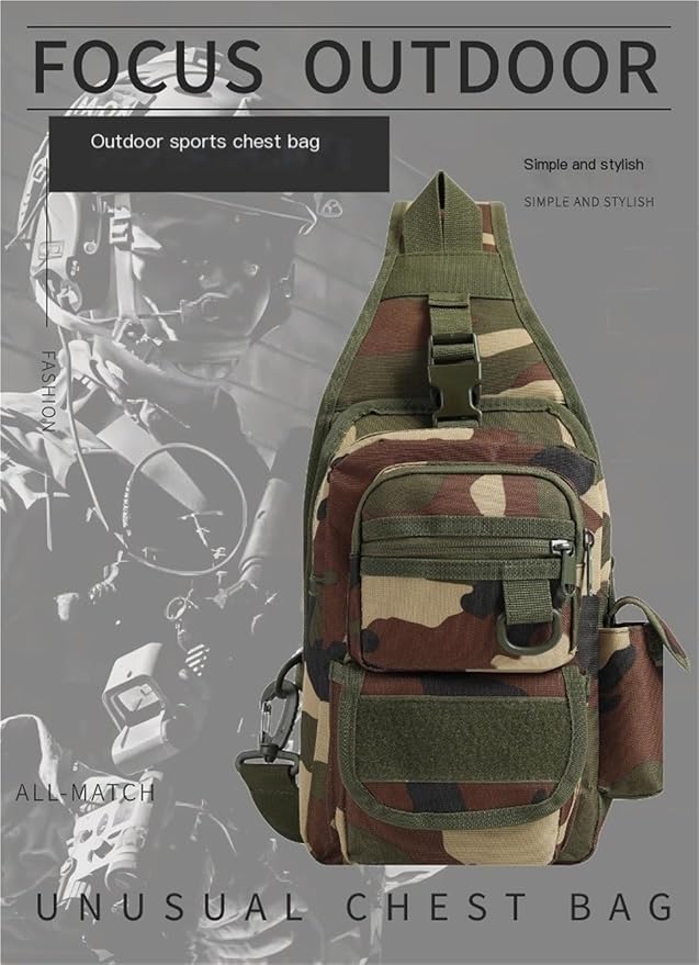 Tactical Chest Pack Military Molle Bag Men's Outdoor Sling Crossbody Bag(Camel)