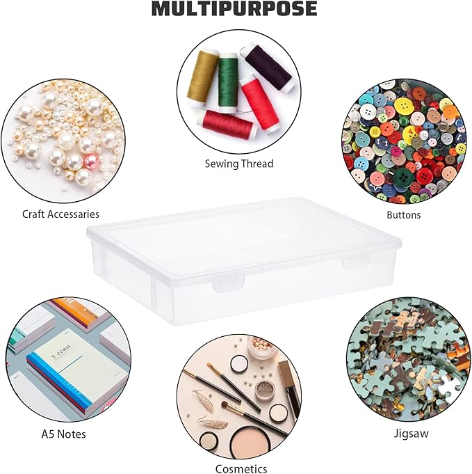 BTSKY Clear Plastic Storage Box with Flap Lid Multipurpose Craft Organizers and Storage Box Art Supply Storage Organizer Plastic Sewing Box for Beads Pencils Notebooks 2 Pack Medium