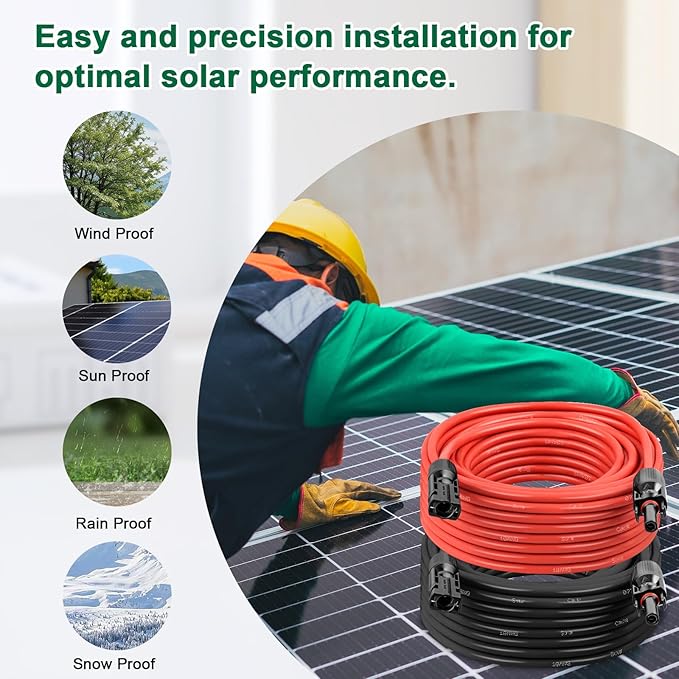 Solar Panel Extension Cable - 10AWG 150FT Solar Wire Cord 10 Gauge PV Wire with Female &amp Male Waterproof Connector for RV Photovoltaic Systems Home Boat Solar Panels Car(150ft Red + 150ft Bla