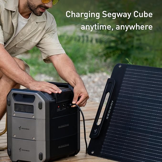 Segway SP200 Portable Solar Panel 200 Watt 20 Volt High Efficiency Monocrystalline PV Module Power Charger for RV Rooftop Farm and Camping Hiking Off-Grid Living Compatible with Segway Cube Series