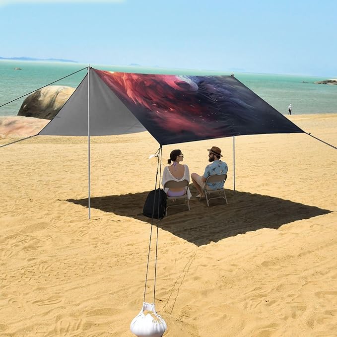 ALAZA Wolf Galaxy Space Nebula Beach Tent Sun Shelter Portable Canopy Sunshade for Outdoor Camping Picnics Backyard Fun 10x9 ft