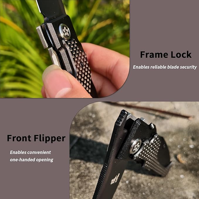 KATSU Japanese Folding Pocket Knife For Men Women Sakura Blade Nemoto Design 3.5 AUS-8 Steel Blade EDC Knife with Pocket Clip for Indoor &amp Outdoor Camping Fishing Hiking (Black)