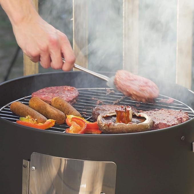 17-1/2 3-IN-1 Smoke grill Built in termometer Air Vent and Access Doors Multi-Layer Heavy duty Smoke BBQ with 3 wooden Handles heavy duty BBQ