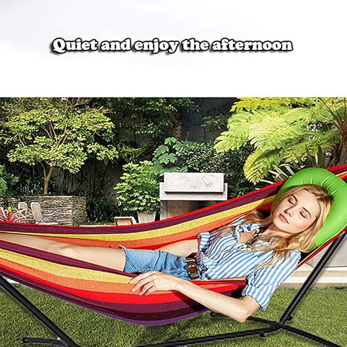 Hammock and Stand Heavy Duty Portable Solid Steel Stand with Carrying Case Adjustable 9Ft Indoor-Outdoor 2 Person Large Camping Weather Resistant Hammock Stands for Backyard Decor Bed Patio Lawn Garde