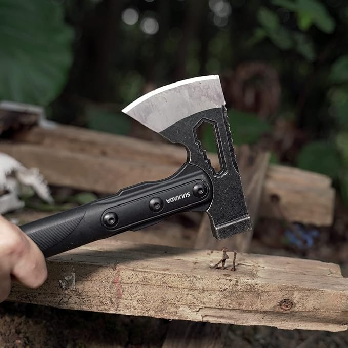 SULKADA Camping Hatchet 10.5 Inch Survival AxeStainless-Steel BladeFiberglass Shock Reduction Handle with Anti-Slip Grip for Chopping WoodGardening and Outdoor SurvivalGift for Dad Men